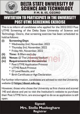 Delta State University Of Science And Technology Releases 2022/2023 Screening Dates