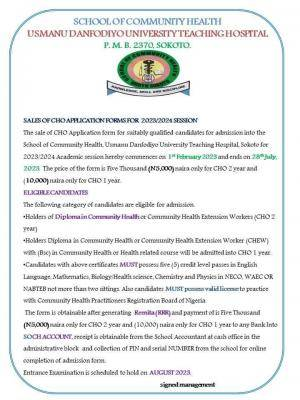 UDUTH Releases 2023/2024 Community Health Admission Form