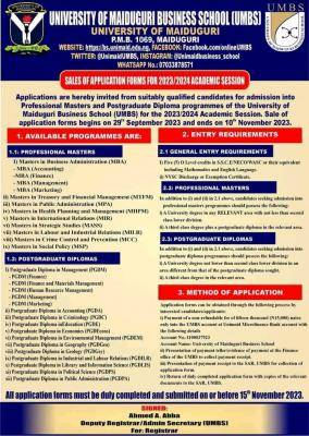 University Of Maiduguri Business School Releases 2023/2024 Admission Form