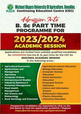 MOUAU relases 2023/2024 admission into B.Sc. Part-time programmes